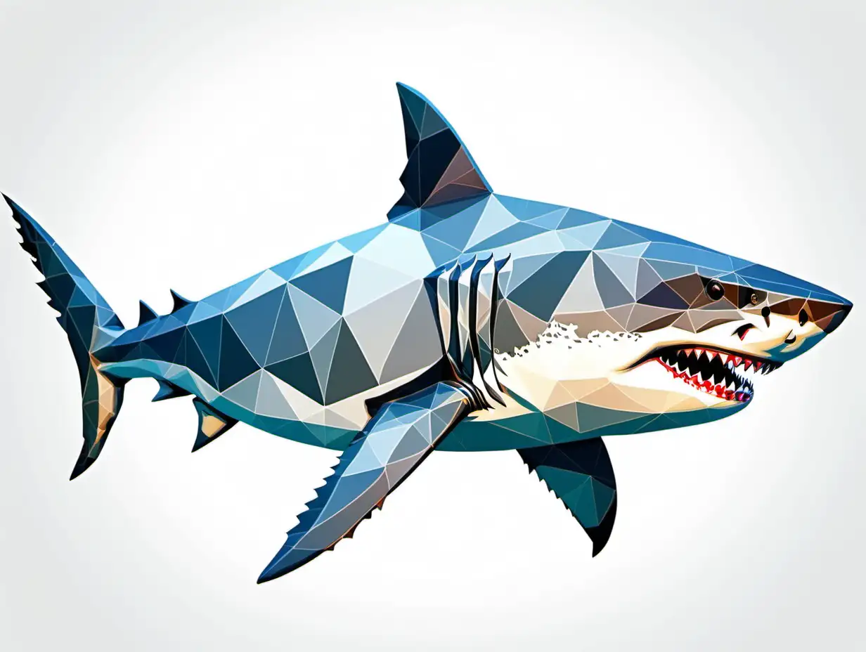 White Shark Polygon Art on Clean Background