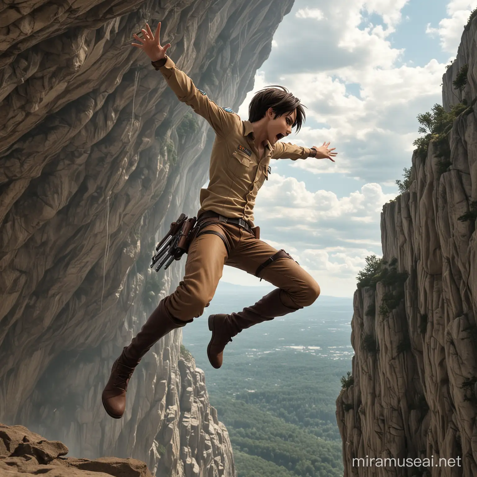 Eren yeager jumping off a cliff 