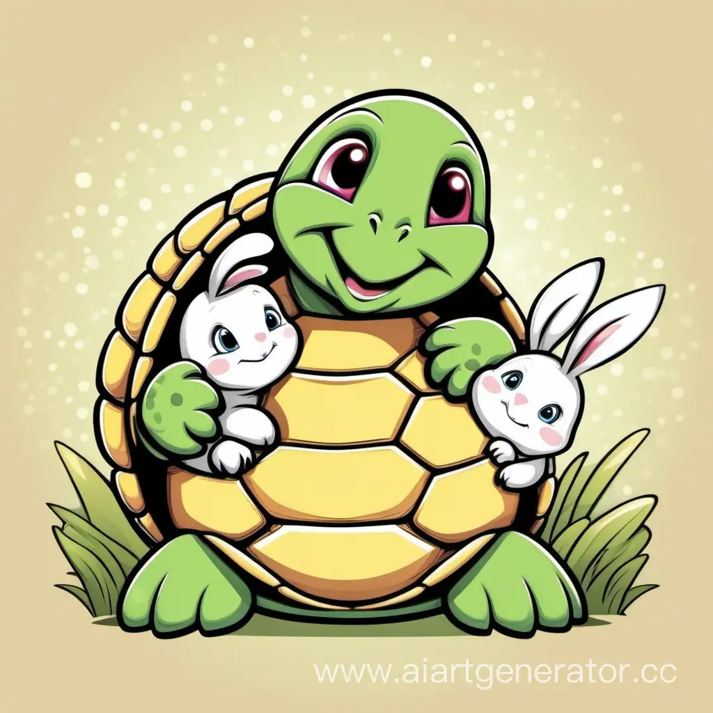 Adorable-Cartoon-Turtle-Hugging-Bunny-Heartwarming-Shell-and-Ear-Exchange