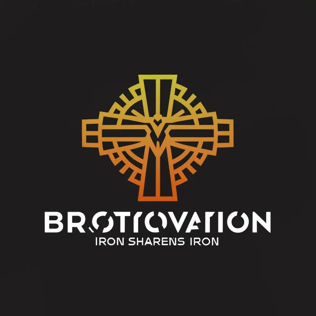 a logo design,with the text "Brotovation: Iron Sharpens Iron", main symbol:Weightlifting Cross,Minimalistic,clear background