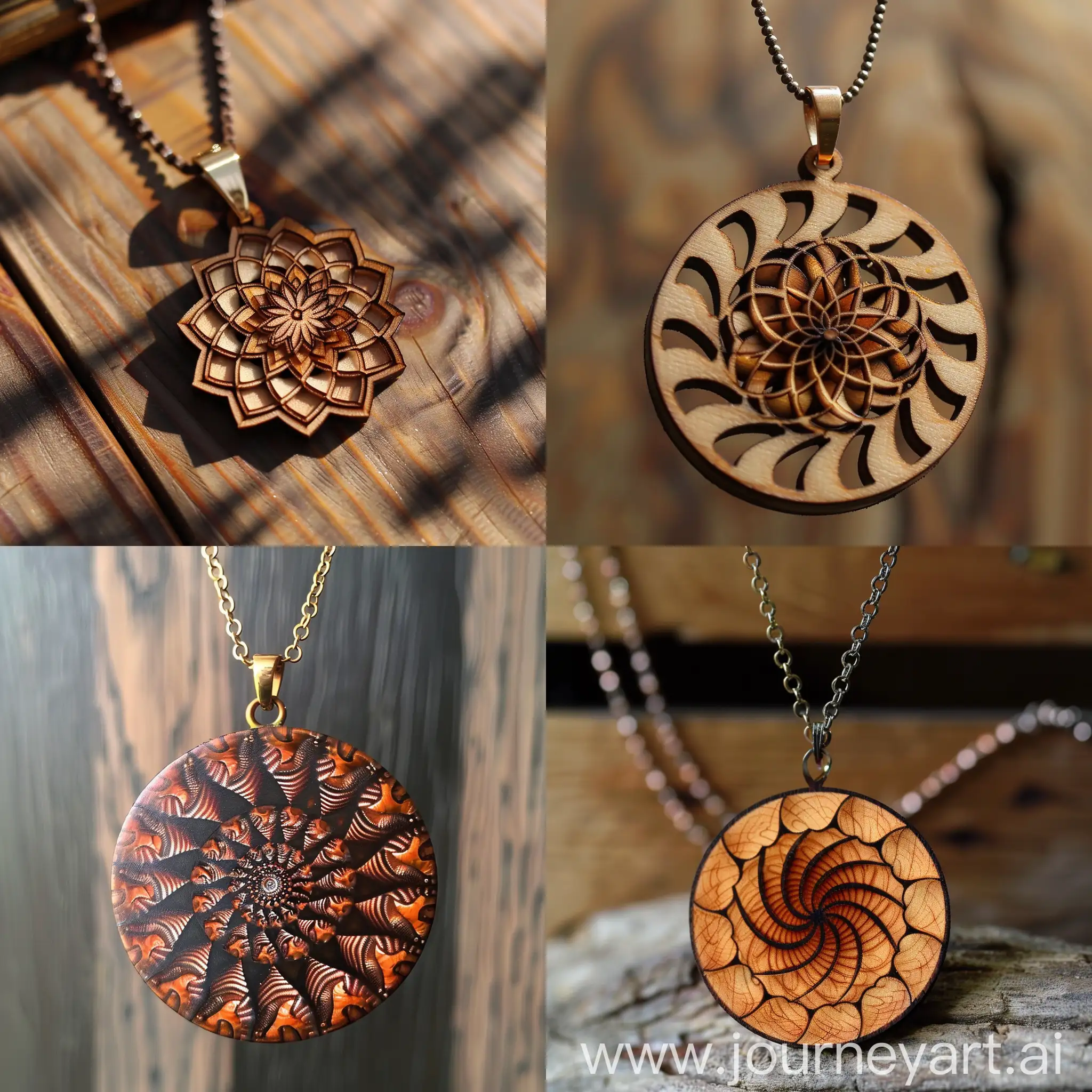 necklace, pendant, wooden, fractal