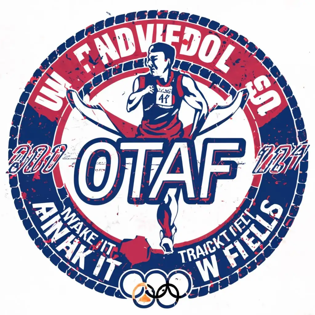 logo, OTAF in the middle with an Olympic sign track and field with a running man in the middle with an Olympics sign in the middle
and OLYMPIC TRACK AND FIELD make it awesome, with the text "OTAF", typography