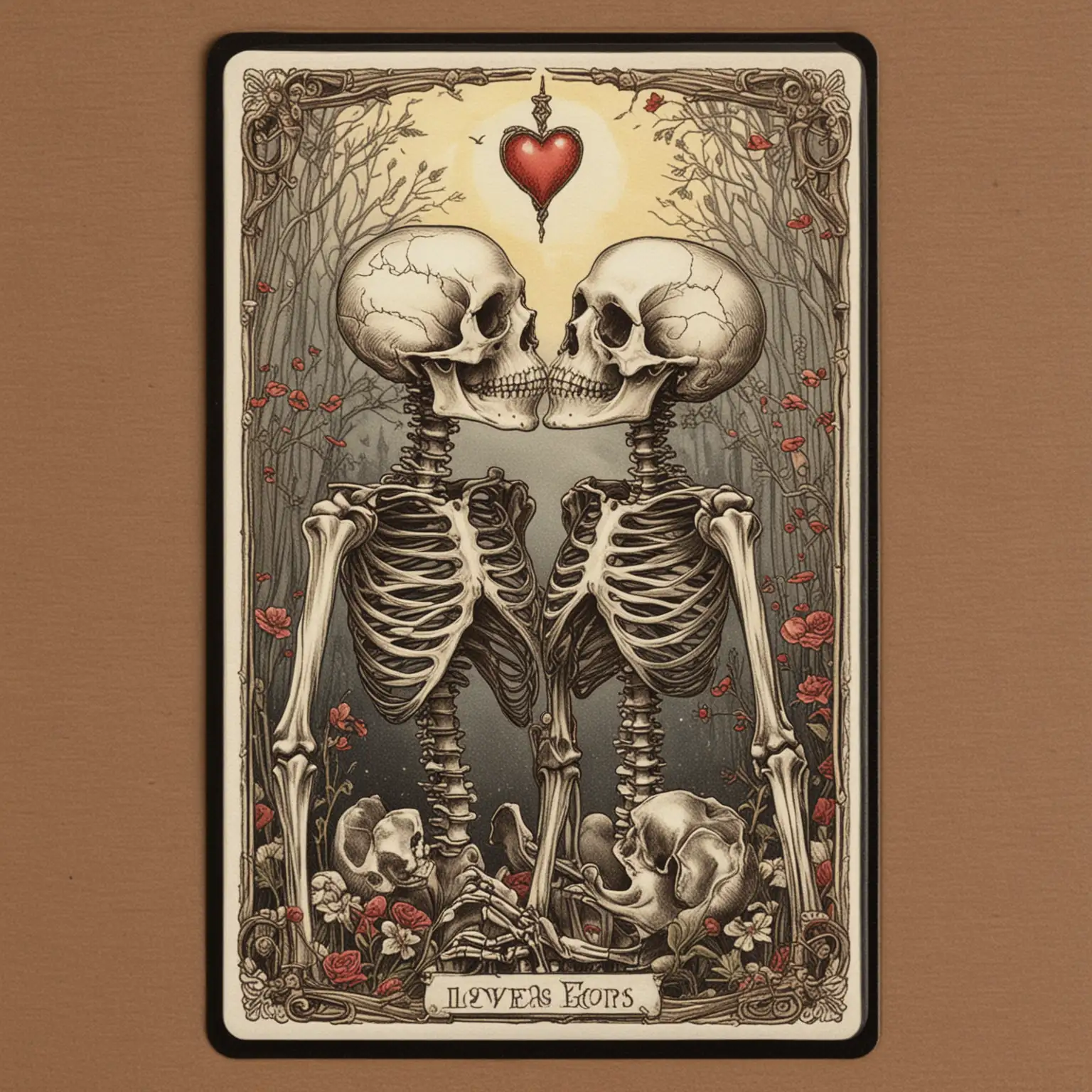 Lovers tarot card, kissing skeletons