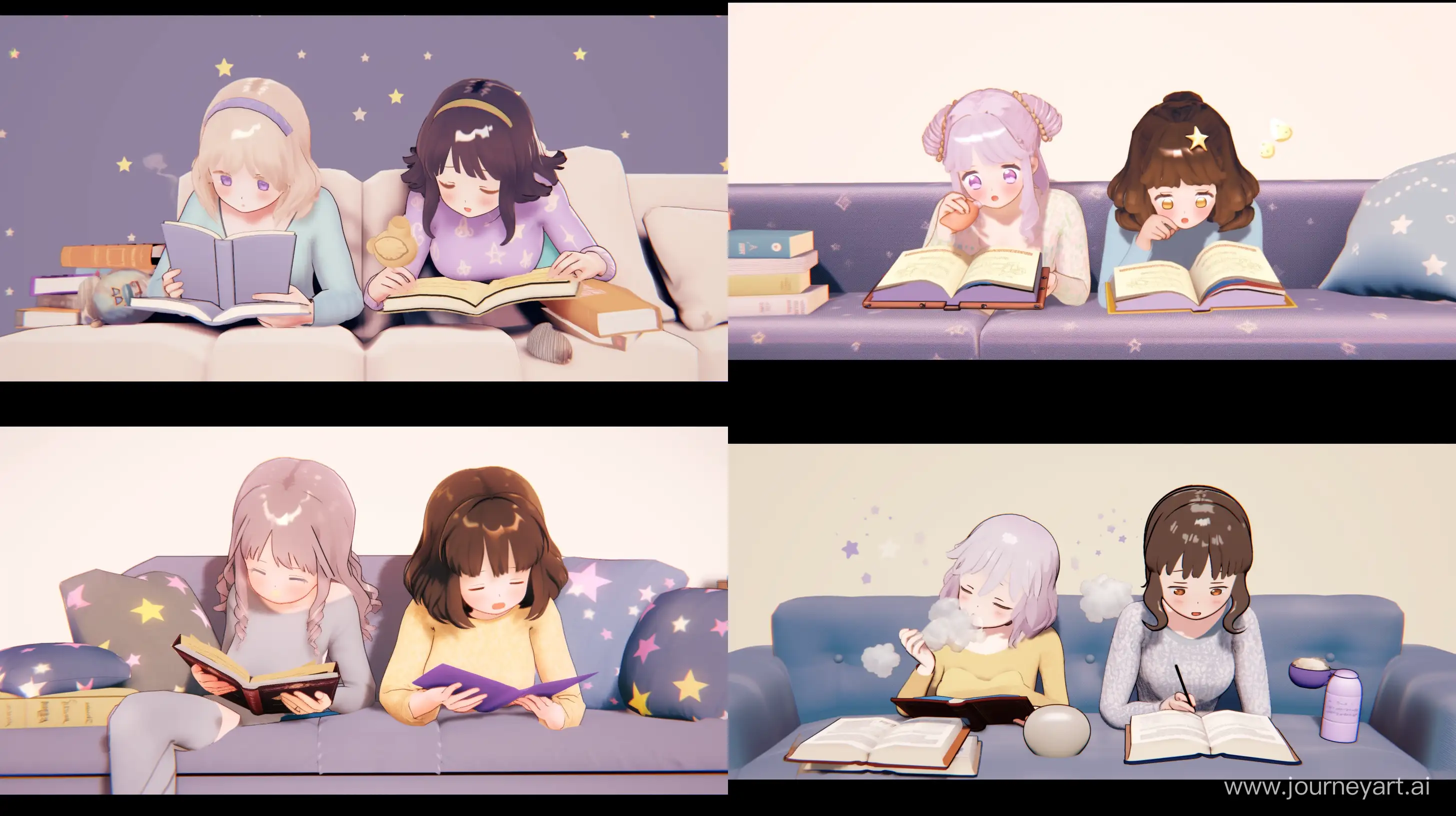 Relaxed-Anime-Scene-Reading-and-Chatting-Girls-in-Colorful-Chibi-Style