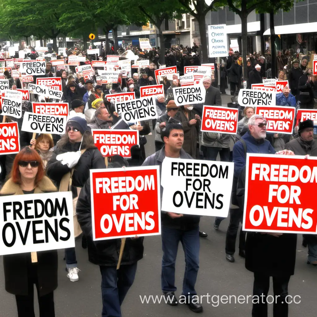 Много людей, с плакатами «свободу духовкам»