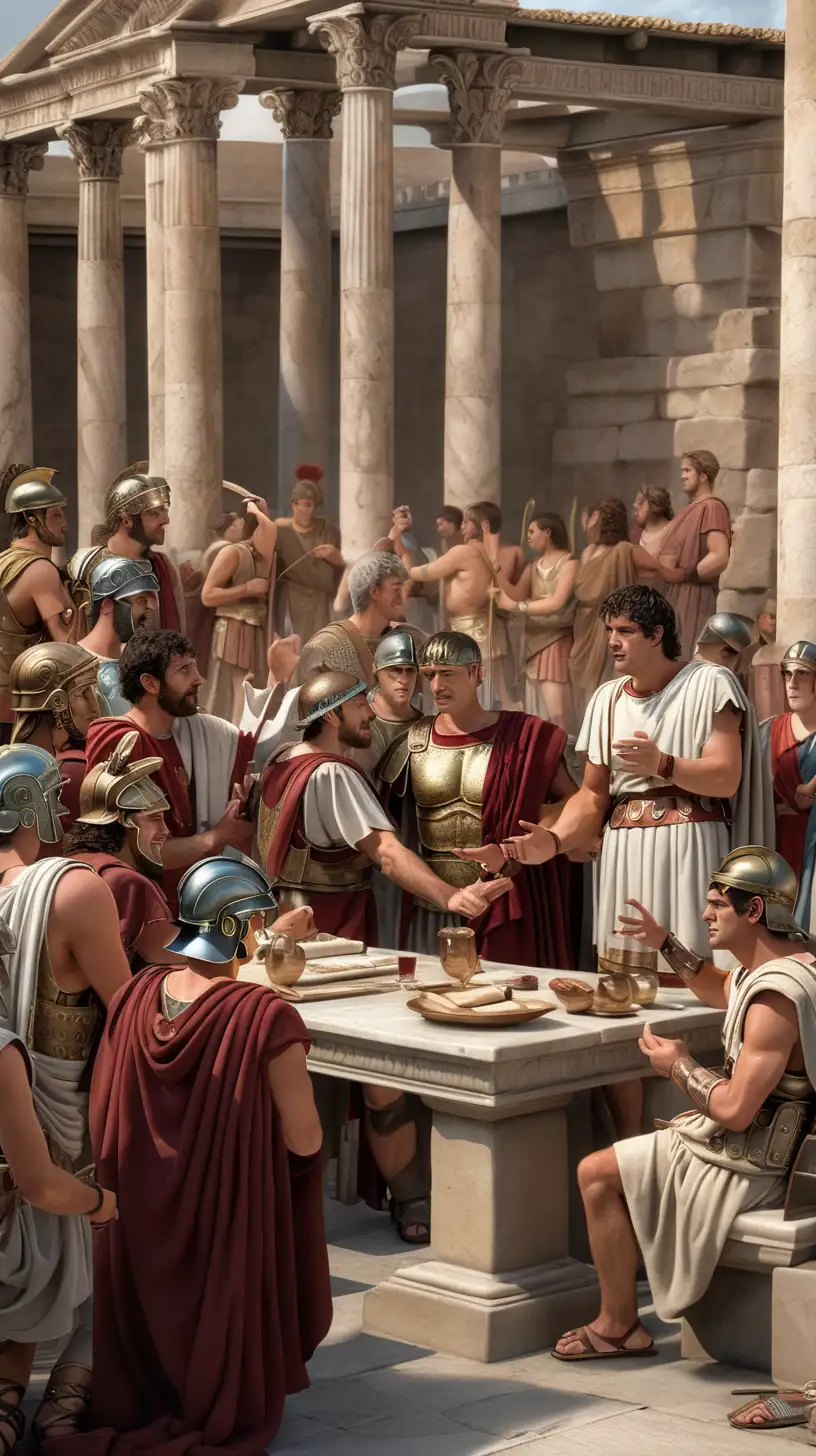 Show scenes of anicent Roman gatherings and discussions