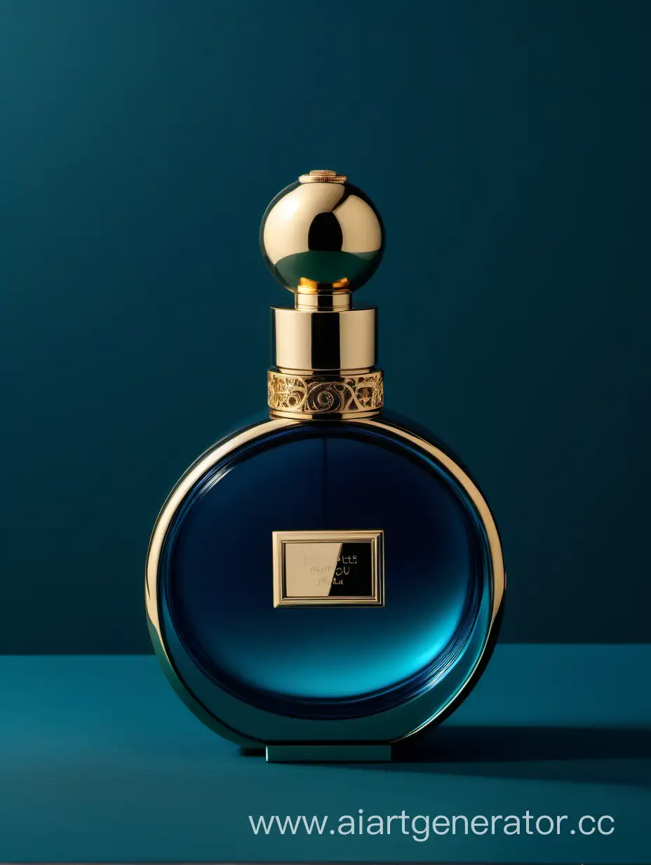 A luxurious Dark turquoise blue and gold double layers perfume with a elegant zamac cap