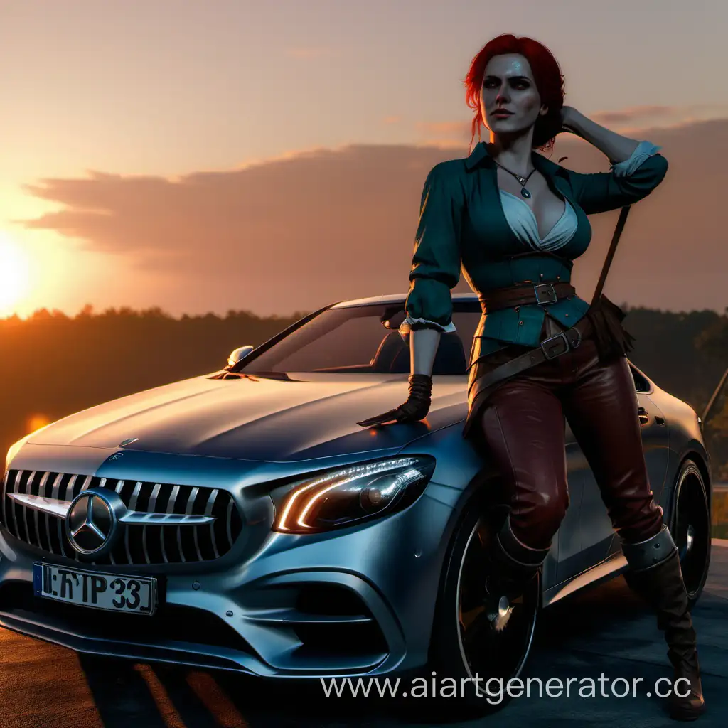 Triss-from-The-Witcher-Enjoys-Sunset-on-Mercedes-Hood