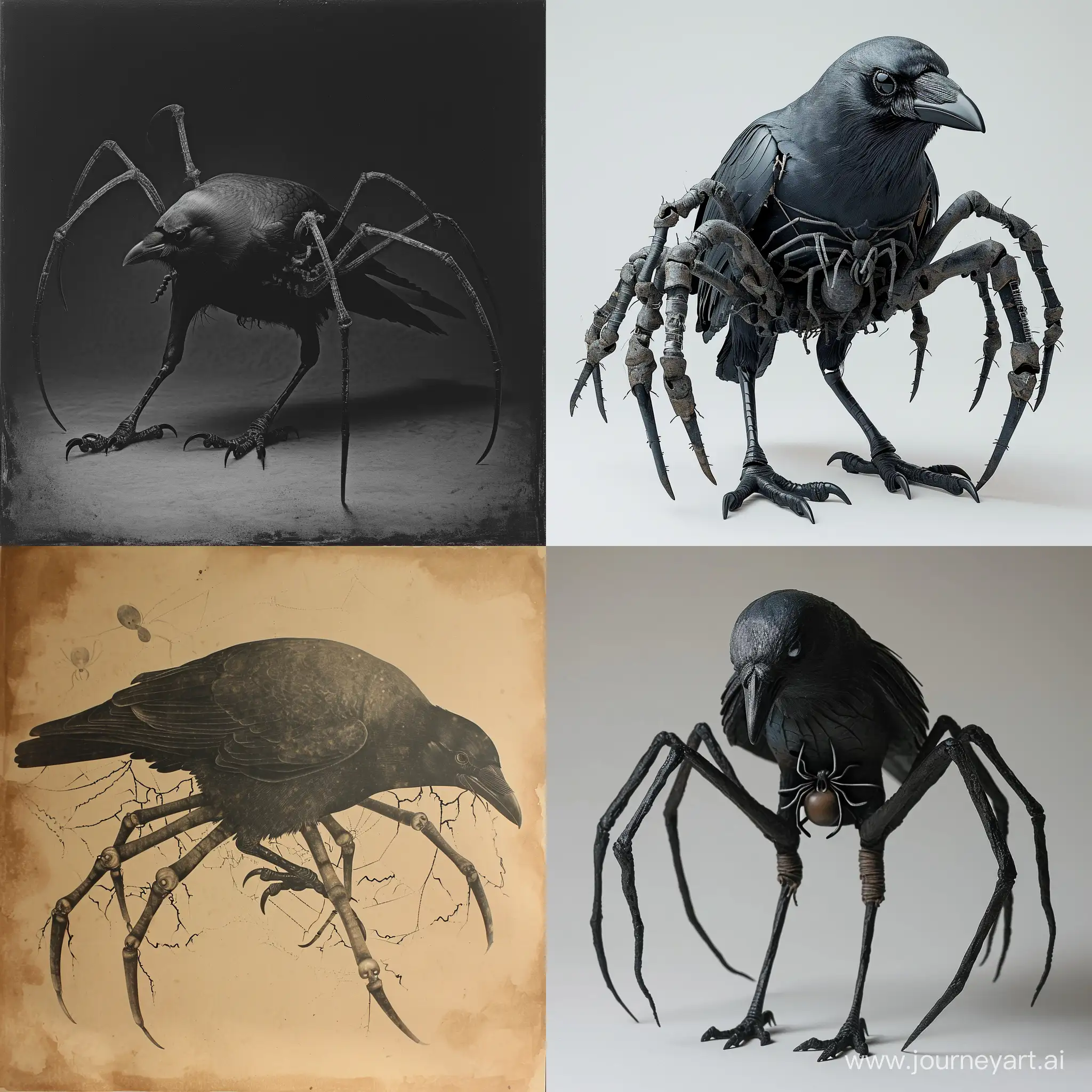 crow with spider legs and human arms