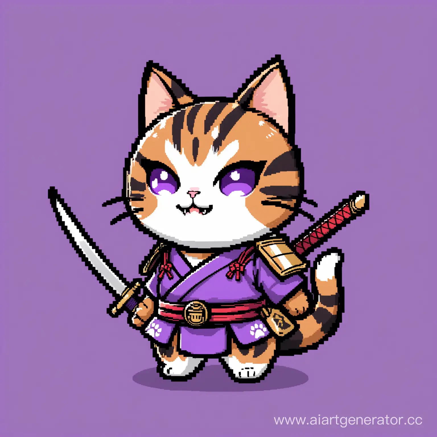 Создай кота самурая со знаменем твича