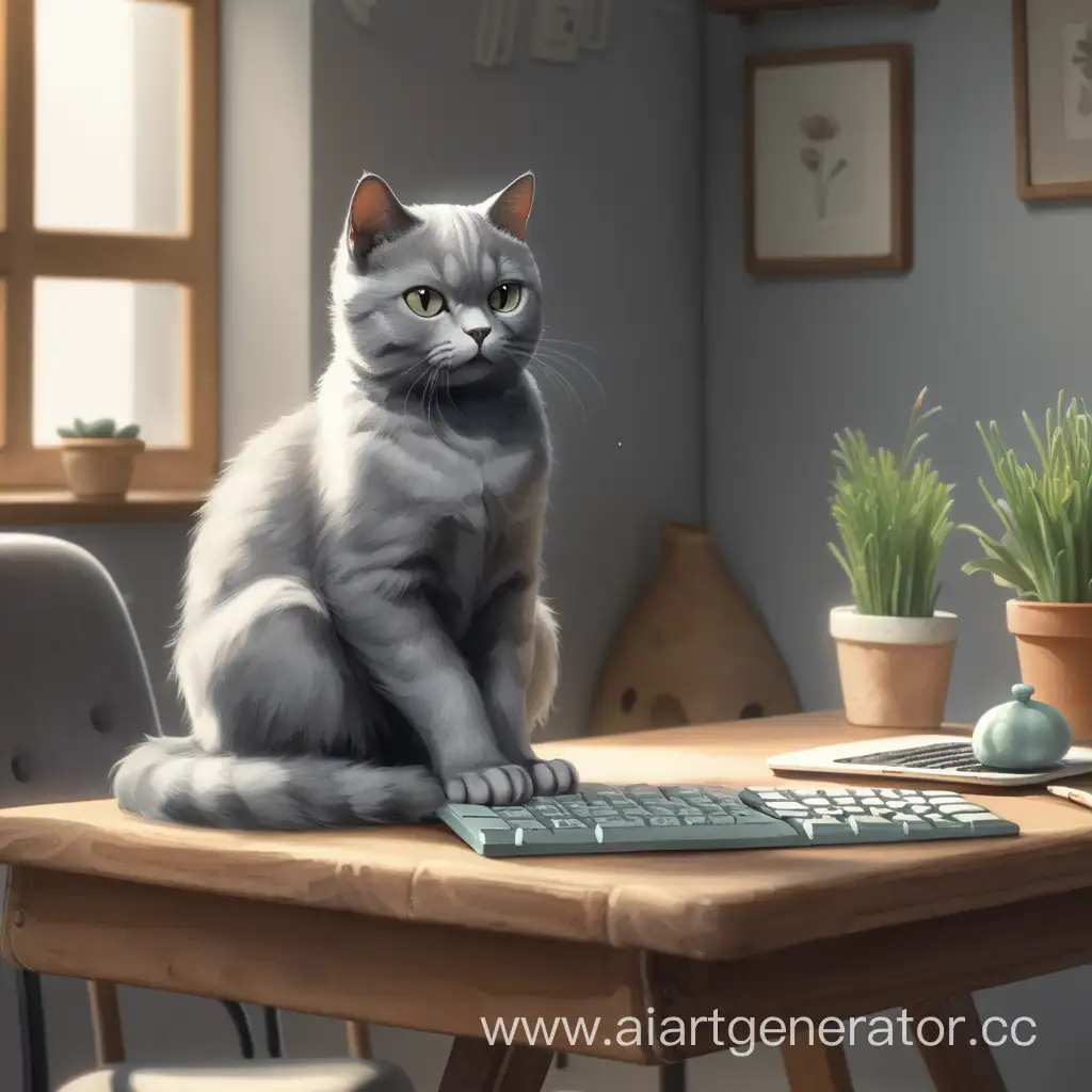 Gray-Cat-Typing-on-Table