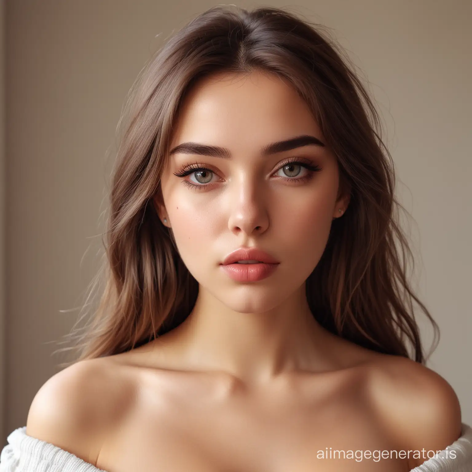 Girl of European appearance, 8K resolution picture, not cartoonish appearance, real person, Instagram, model, Straight eyes, puffy lips, chest