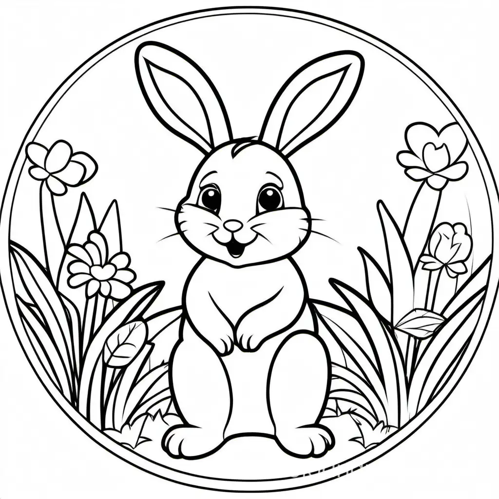 normal bunny for coloring book , Coloring Page, black and white, line art, white background, Simplicity, Ample White Space. The background of the coloring page is plain white to make it easy for young children to color within the lines. The outlines of all the subjects are easy to distinguish, making it simple for kids to color without too much difficulty
