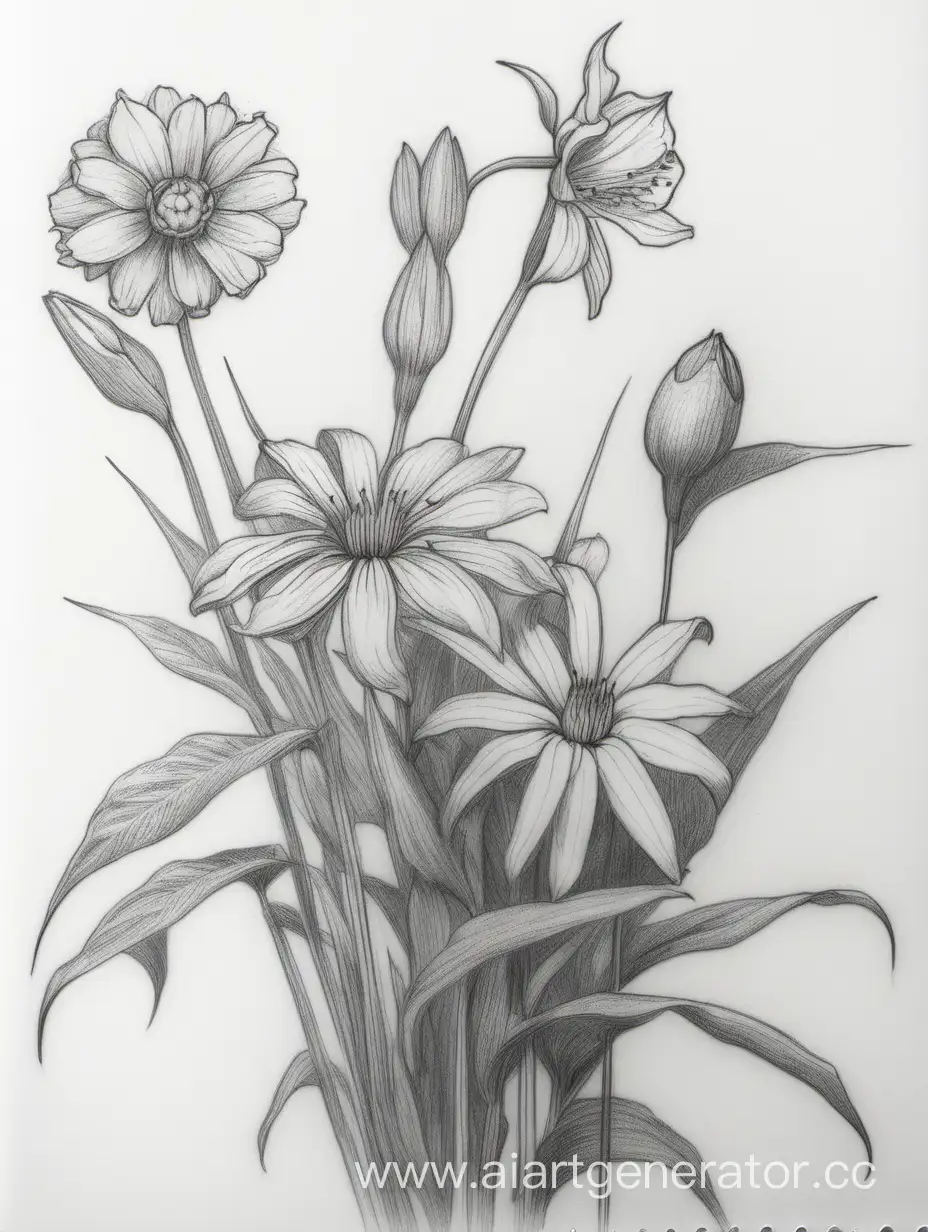 Botanical-Pencil-Sketch-Capturing-the-Beauty-of-Flowers-and-Plants