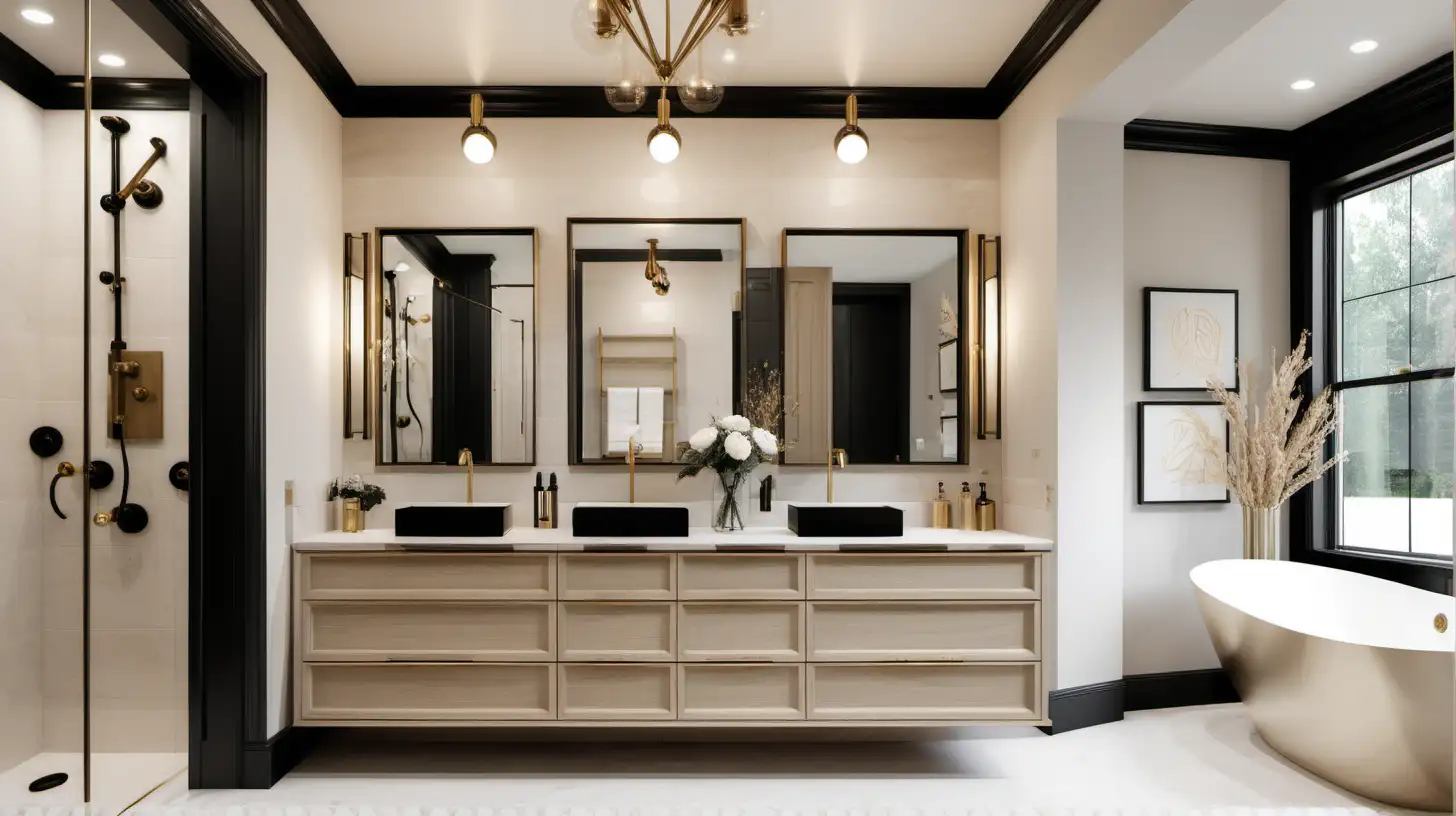 Elegant Contemporary Bathroom Suite with Beige and Black Accents