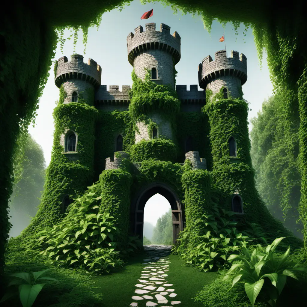 Enchanted Castle Covered in Lush Vegetation