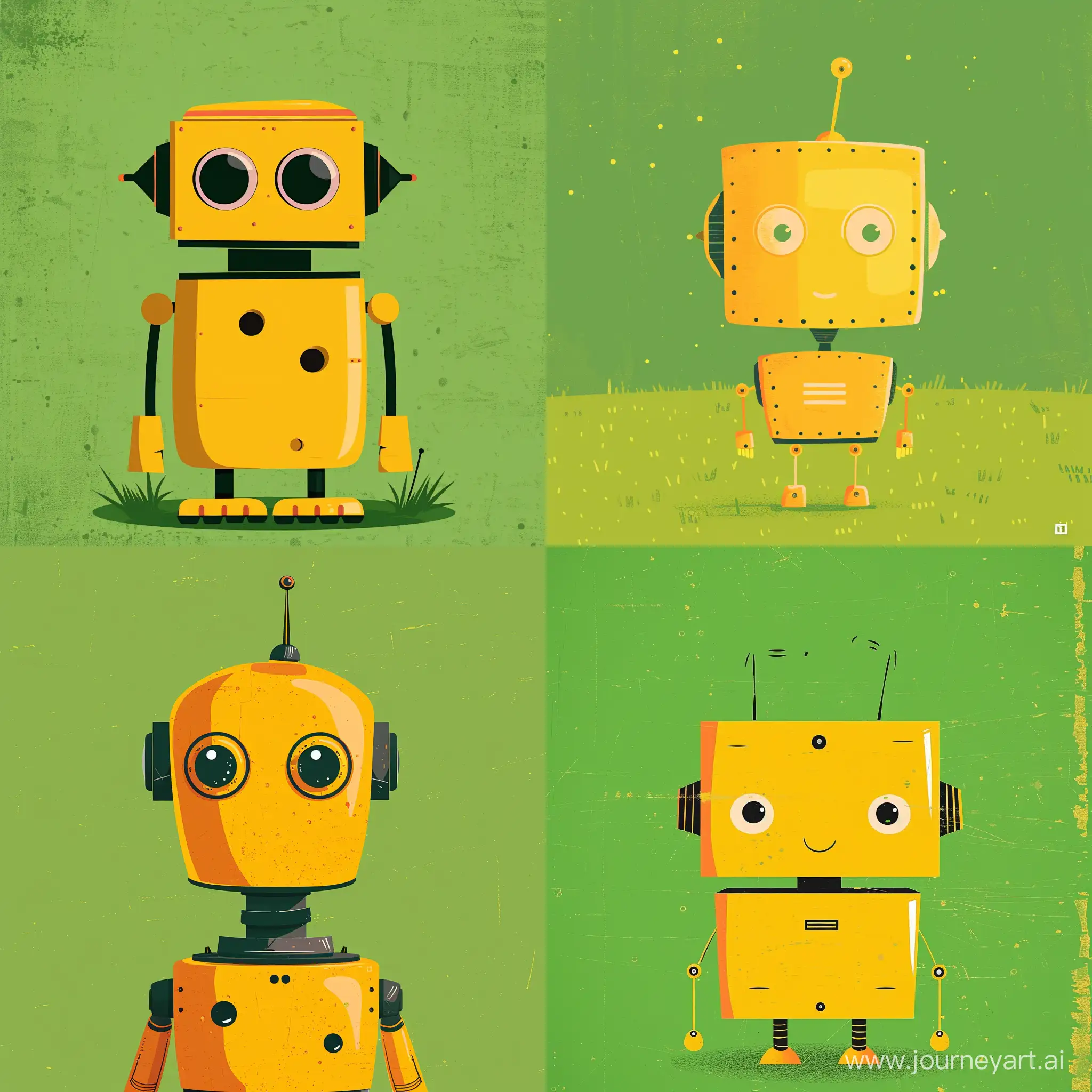 Whimsical-Minimalist-Yellow-Robot-on-Green-Background