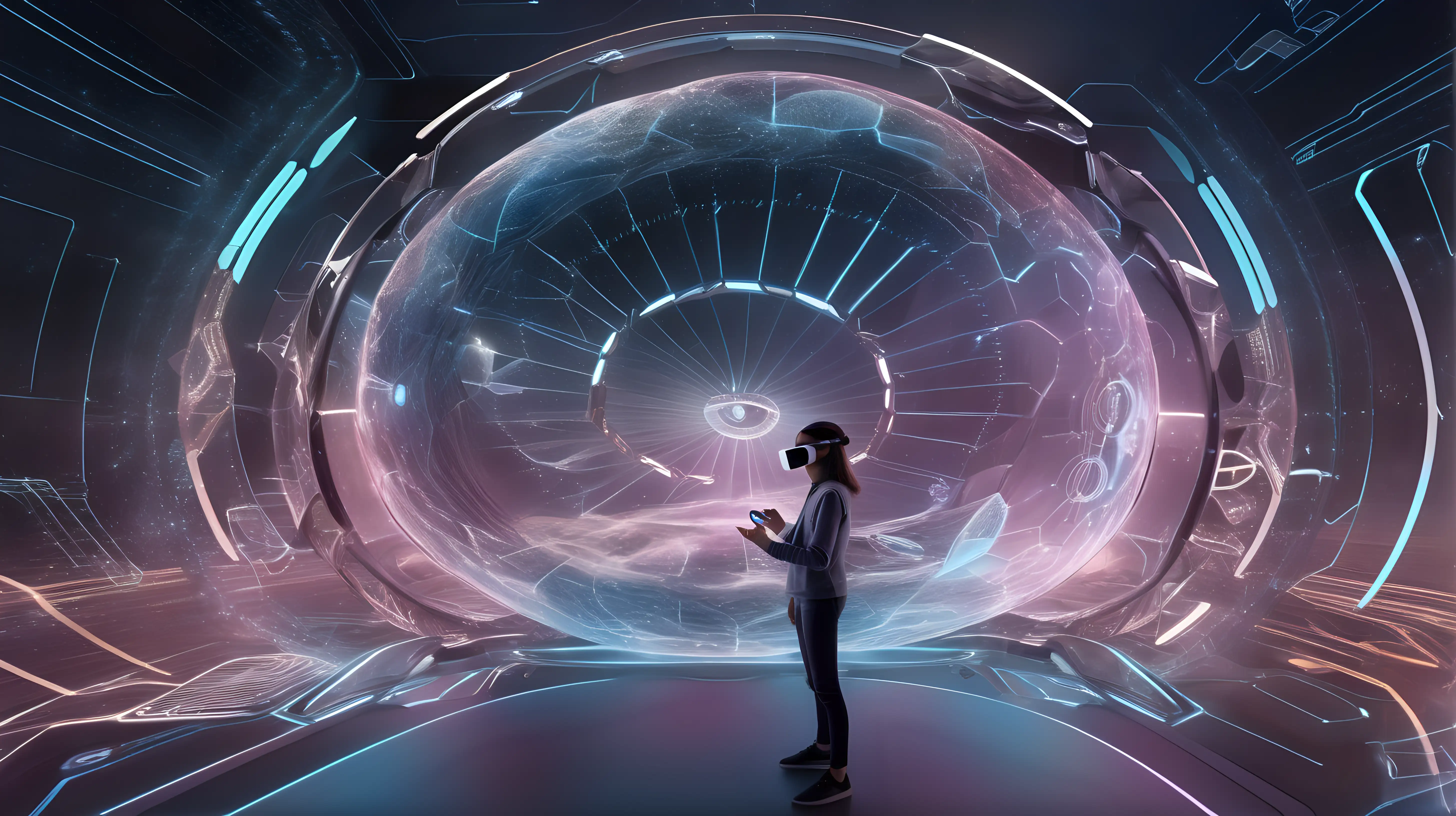 Design a futuristic virtual reality interface with Abstract Time Warps as a background, giving users a sense of being immersed in a time-bending digital environment.