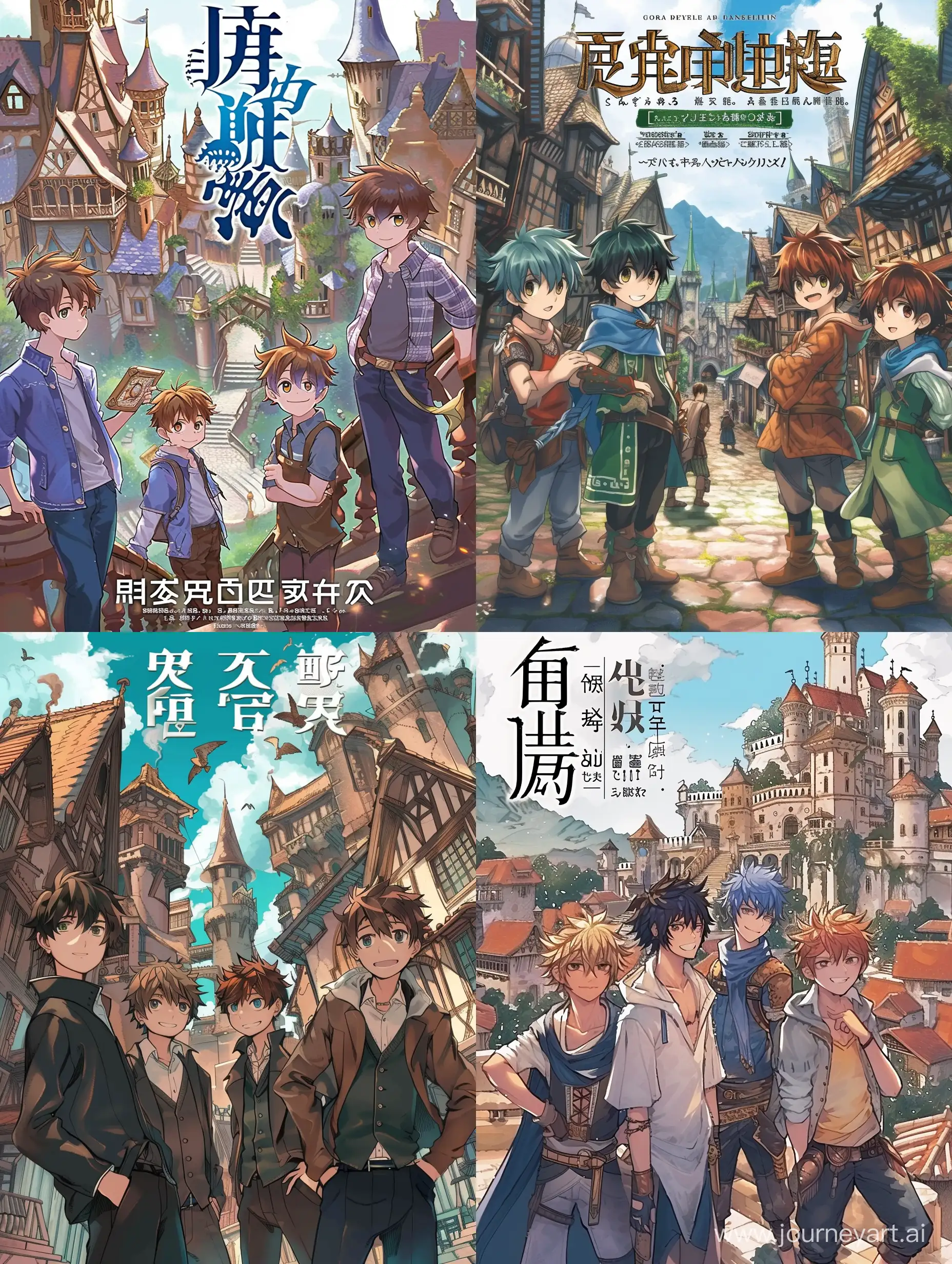 Fantasy-World-Adventure-Four-Boys-Explore-Enchanting-Buildings