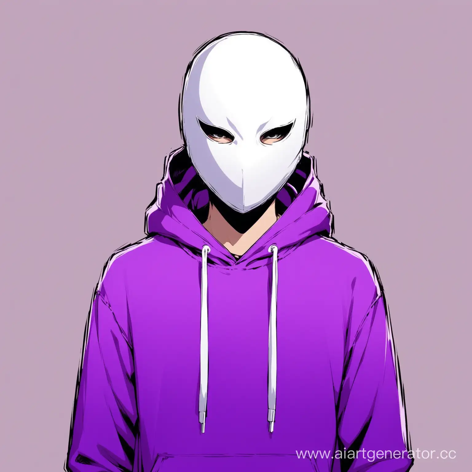 A character in a purple hoodie and a white mask
