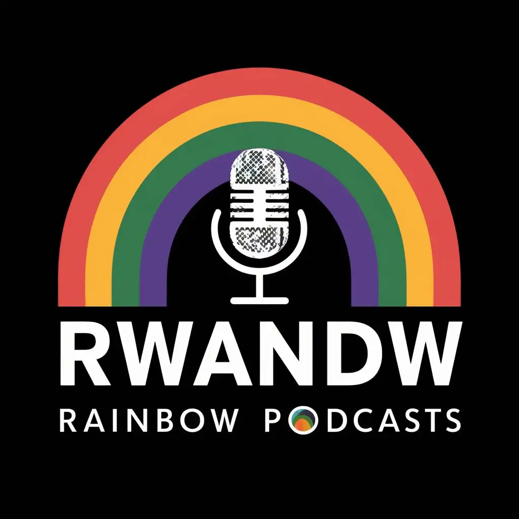 logo, Microphone and rainbow, with the text "Rwanda Rainbow Podcasts", typography