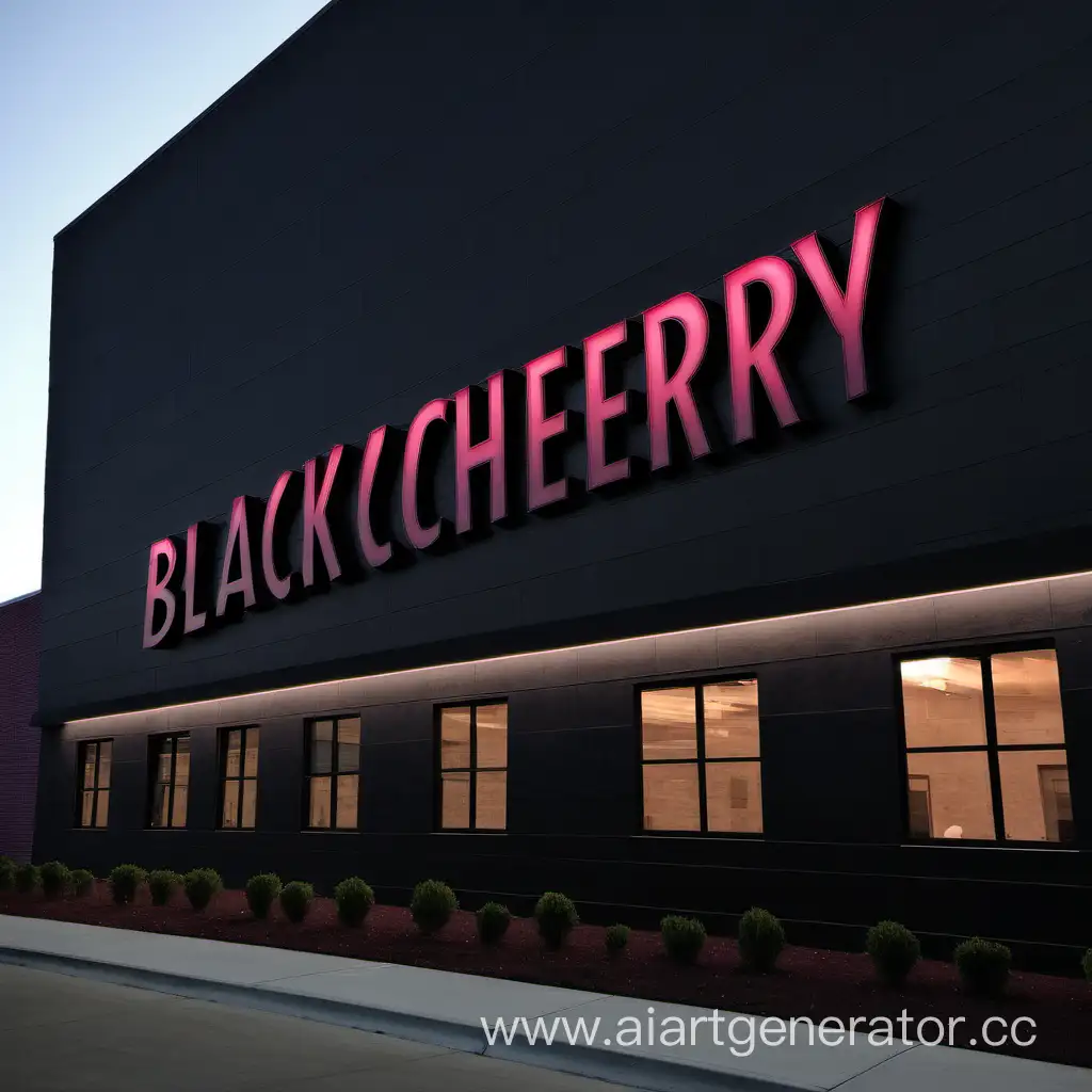Elegant-Black-and-Burgundy-Building-with-Glowing-BLACKCHERRY-Letters