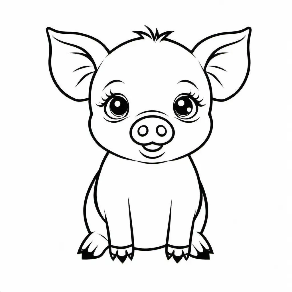 Baby pig, Coloring Page, black and white, line art, white background, Simplicity, Ample White Space. The background of the coloring page is plain white to make it easy for young children to color within the lines. The outlines of all the subjects are easy to distinguish, making it simple for kids to color without too much difficulty