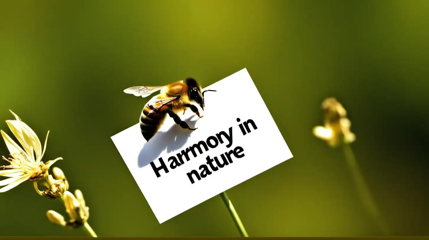 a pic of bee with note on it "harmony in nature"