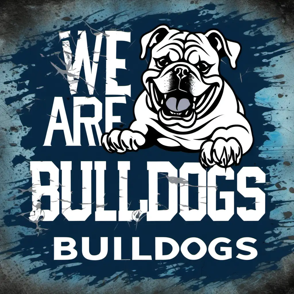 Intense Bulldogs Football Clash in a Black Distressed Font on Blue Background