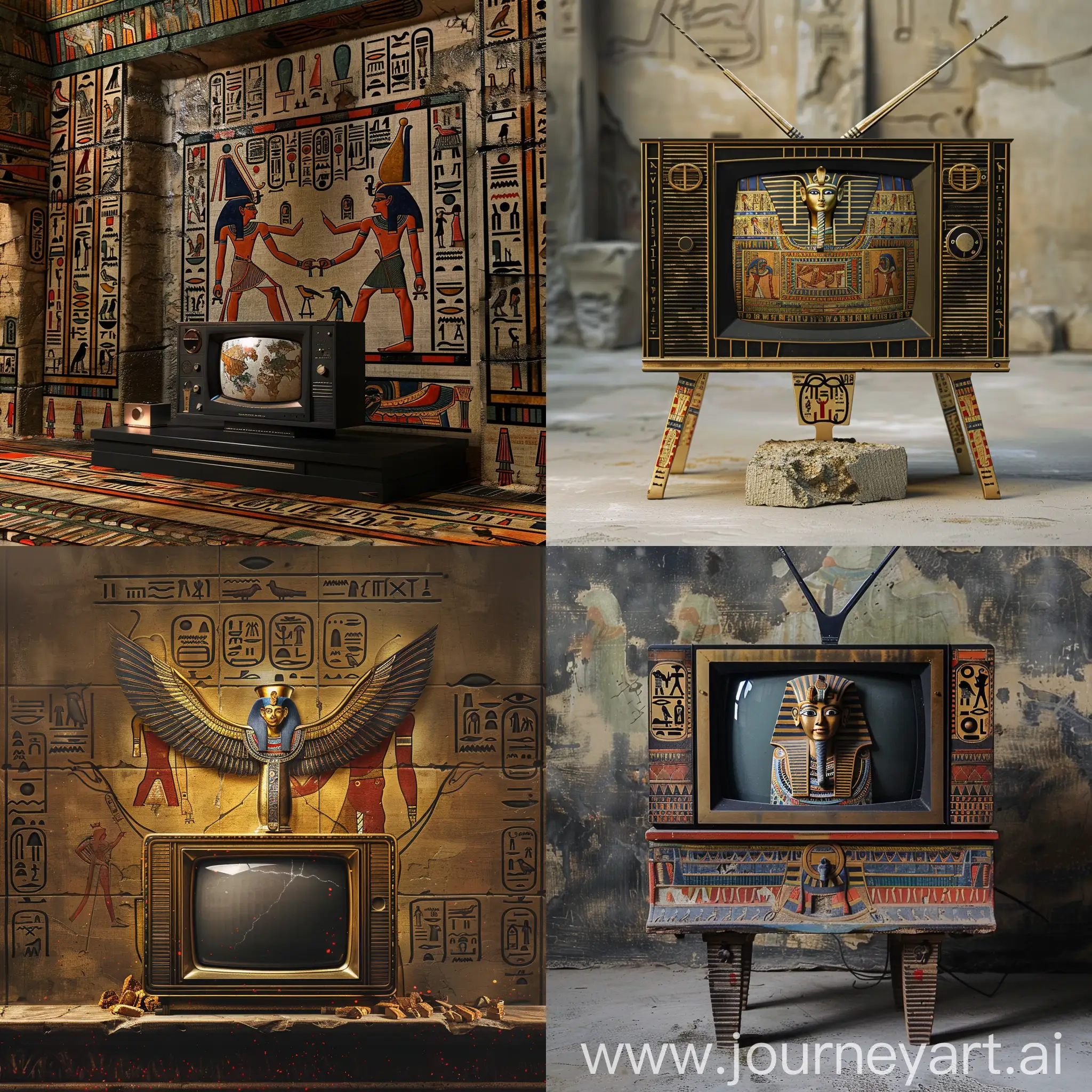 Television set becoming the Egyptian god Set