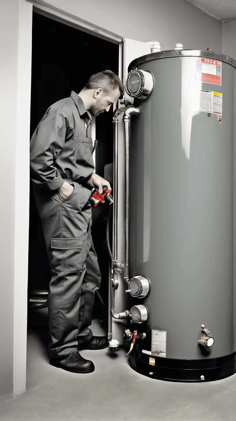 Expert Mechanic Inspecting Water Heater for Maintenance