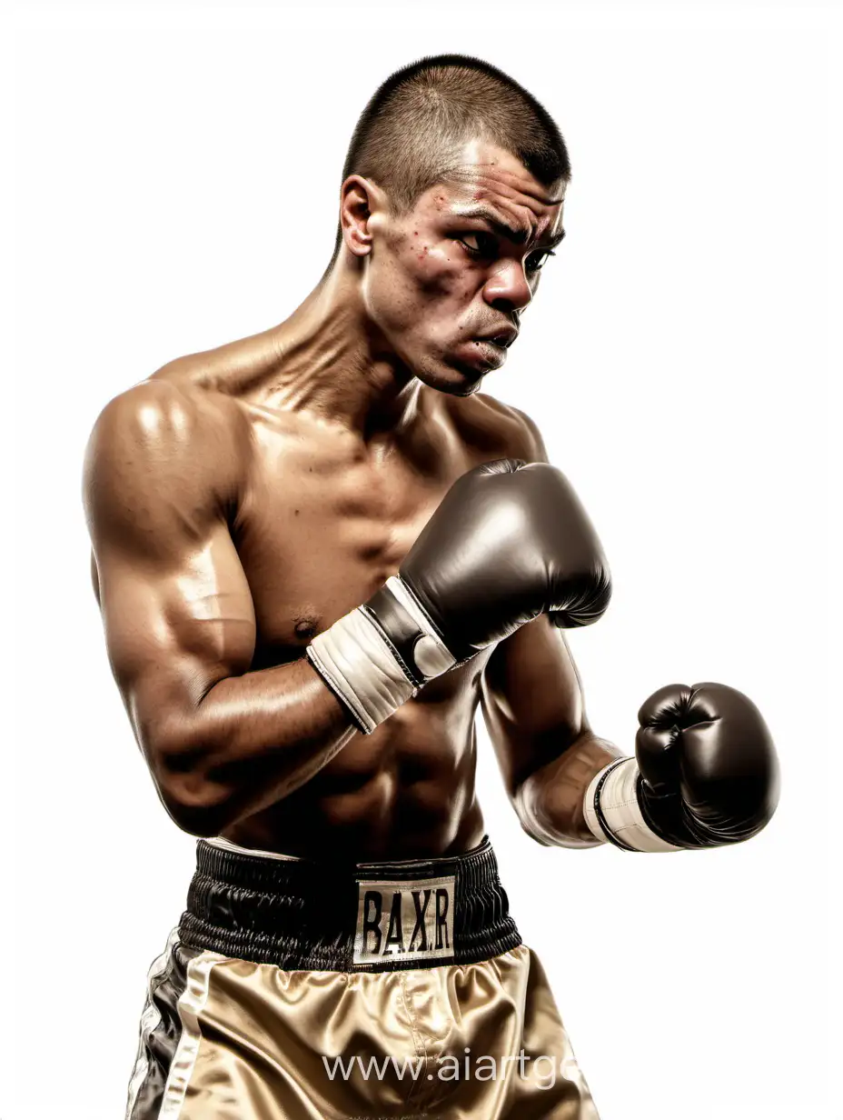 фото боксера, который делает джеб, 1й средний план, белый фон