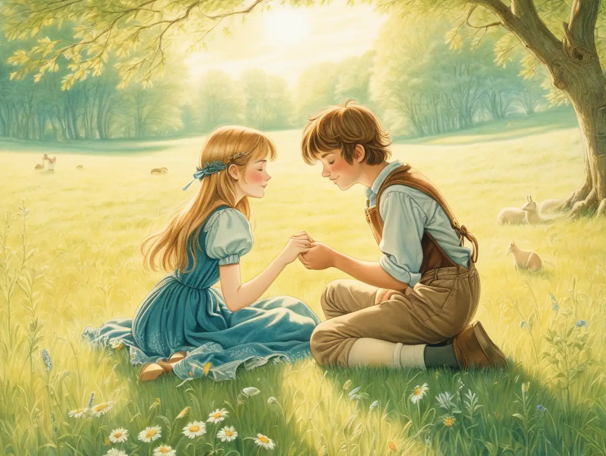 Young Couple in Love Enjoying Sunlit Meadow Bliss