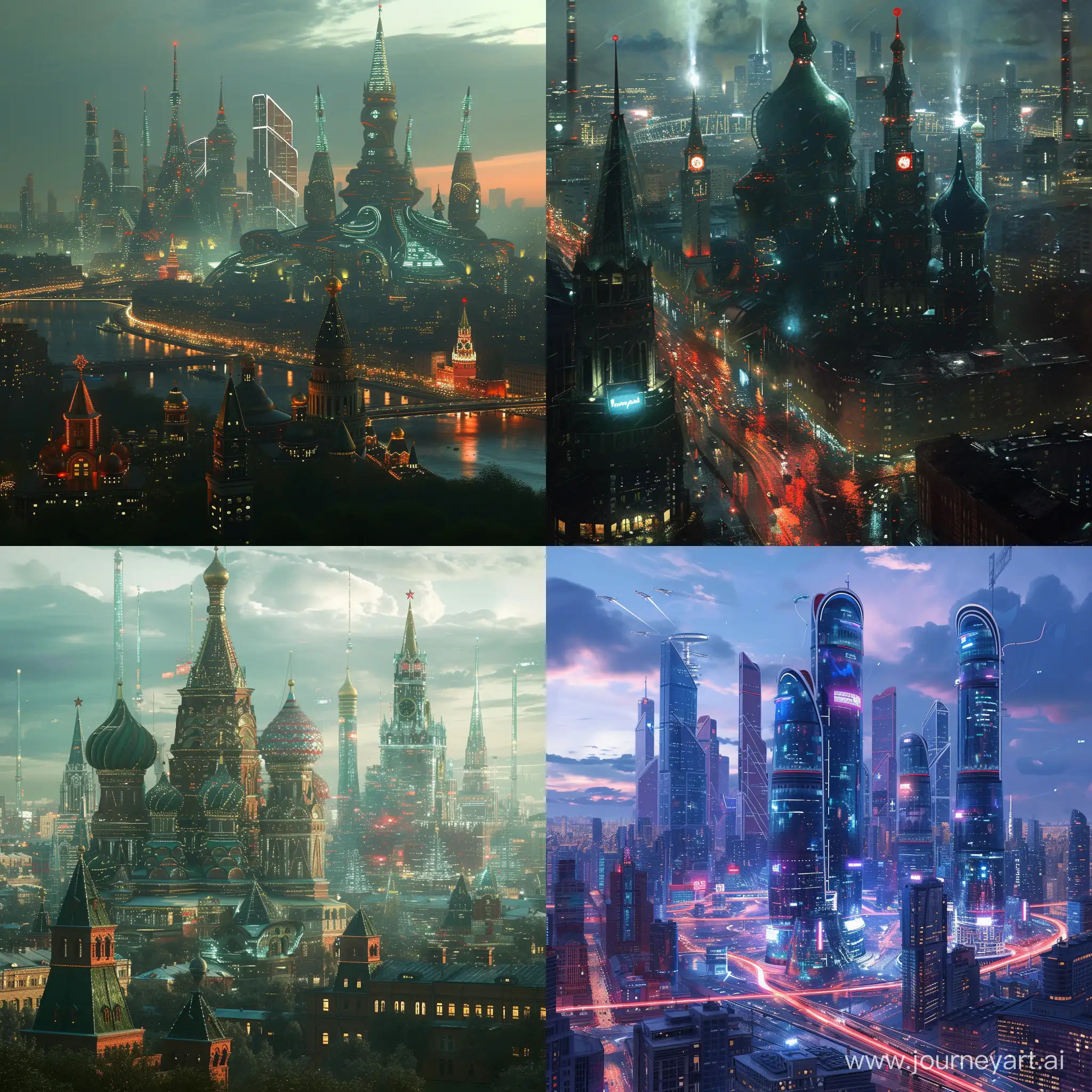 Futuristic Moscow, in cinematic futuristic cybernetic style, in cinematic futuristic cyber style, in cinematic futuristic cyberpunk style --v 6 --ar 1:1 --no 95441