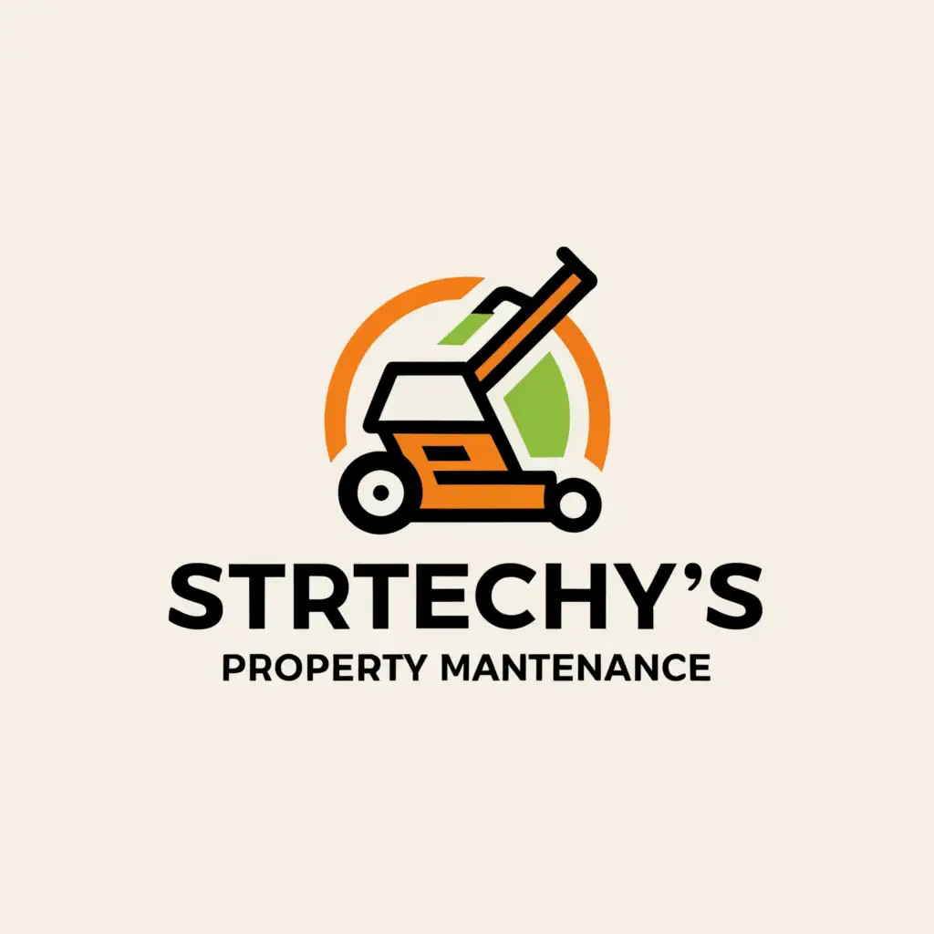 a logo design,with the text "Stretchy's Property Maintenance", main symbol:mower grass,complex,clear background