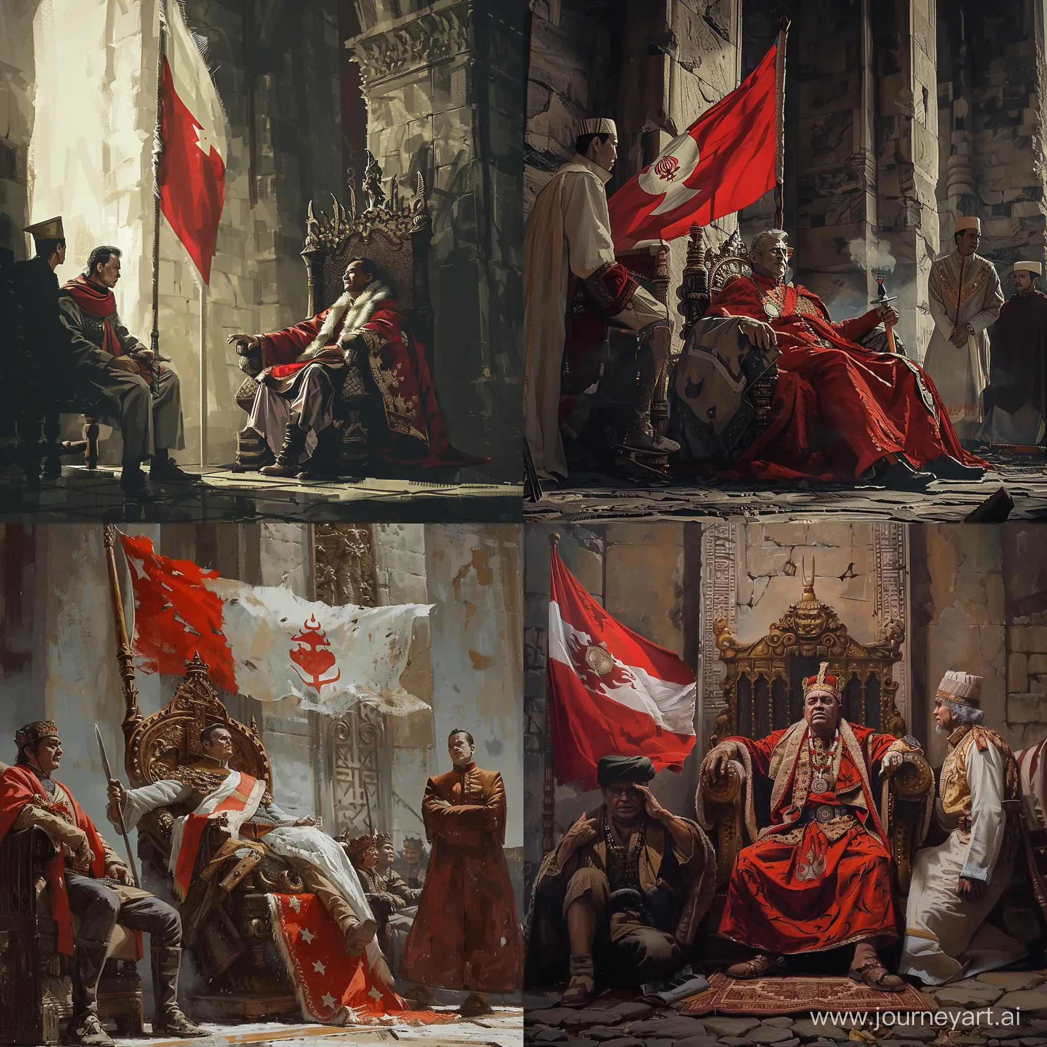 Medieval-King-Prabowo-and-Counselor-Gibran-with-Indonesian-Flag