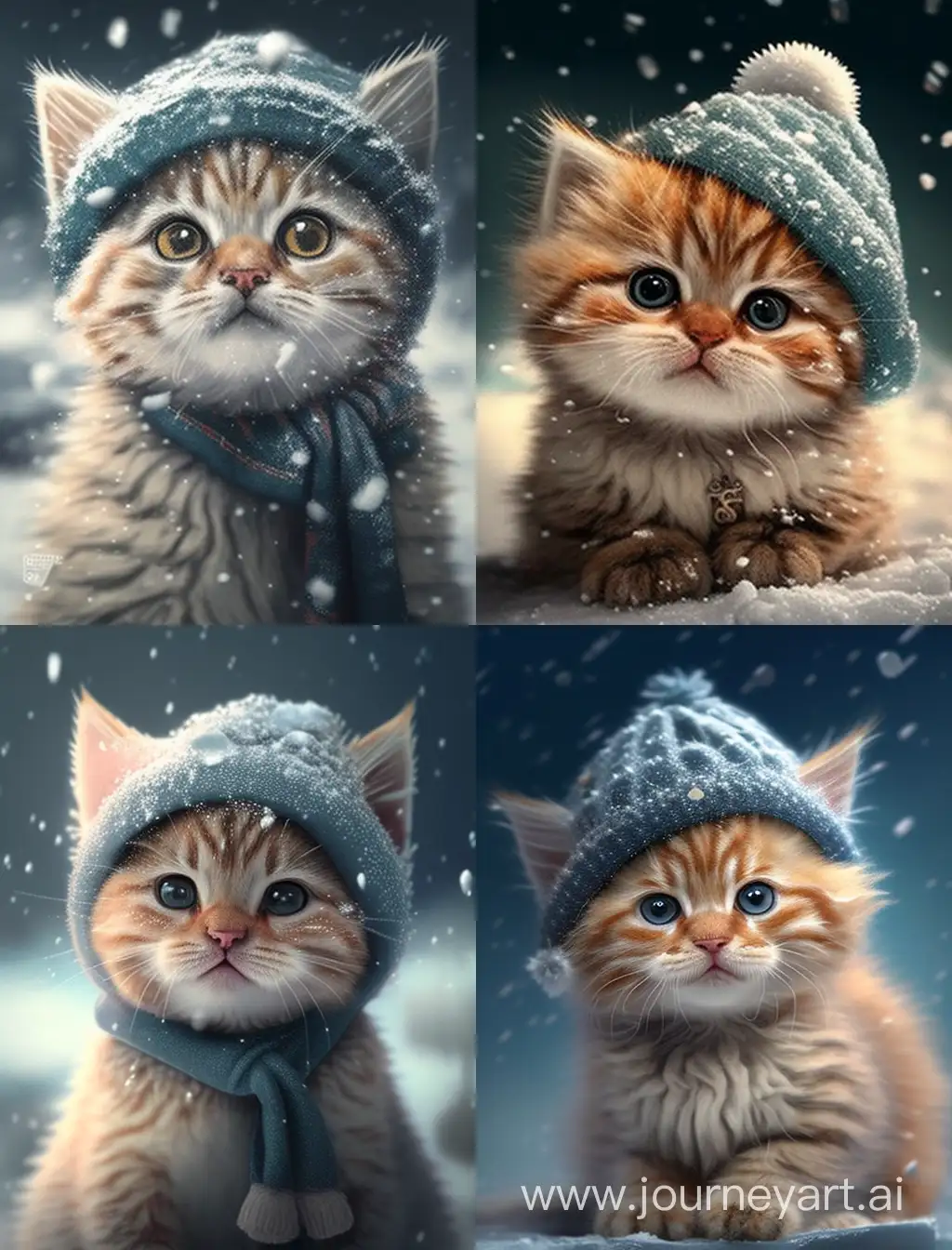 Adorable-New-Years-Cat-Enjoying-Snowflakes-in-a-Festive-Hat