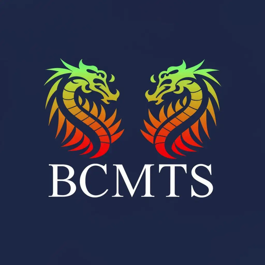 logo, Two dragons, with the text "BCMTS", typography, be used in Technology industry