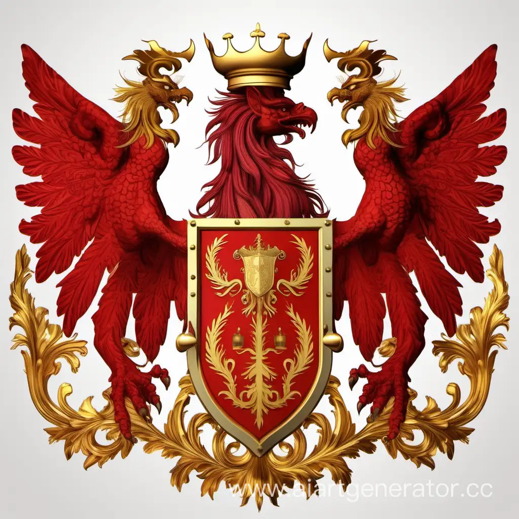 emblem, red coat of arms with golden griffins, fantasy, detailed