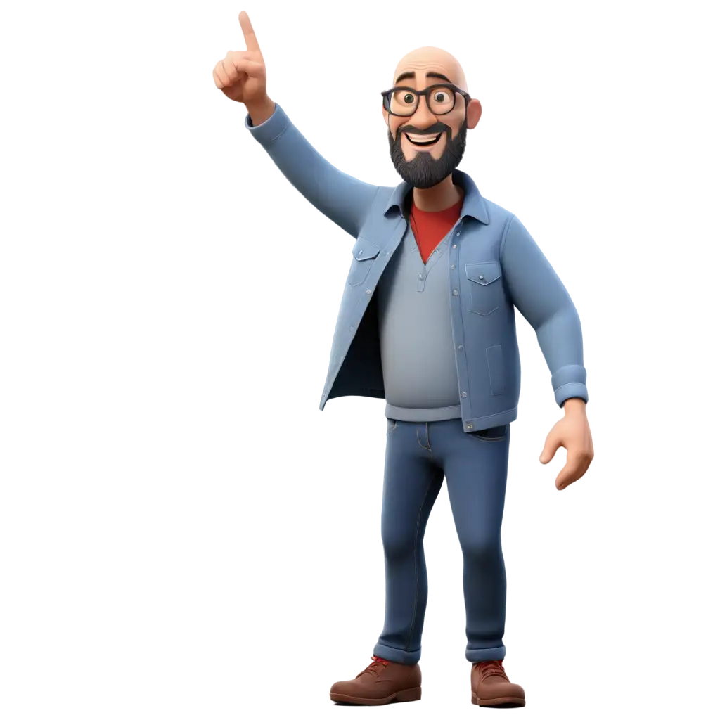 Disney-Pixar-Style-PNG-Image-47YearOld-Bald-Man-with-Glasses-Beard-and-Cool-Sign