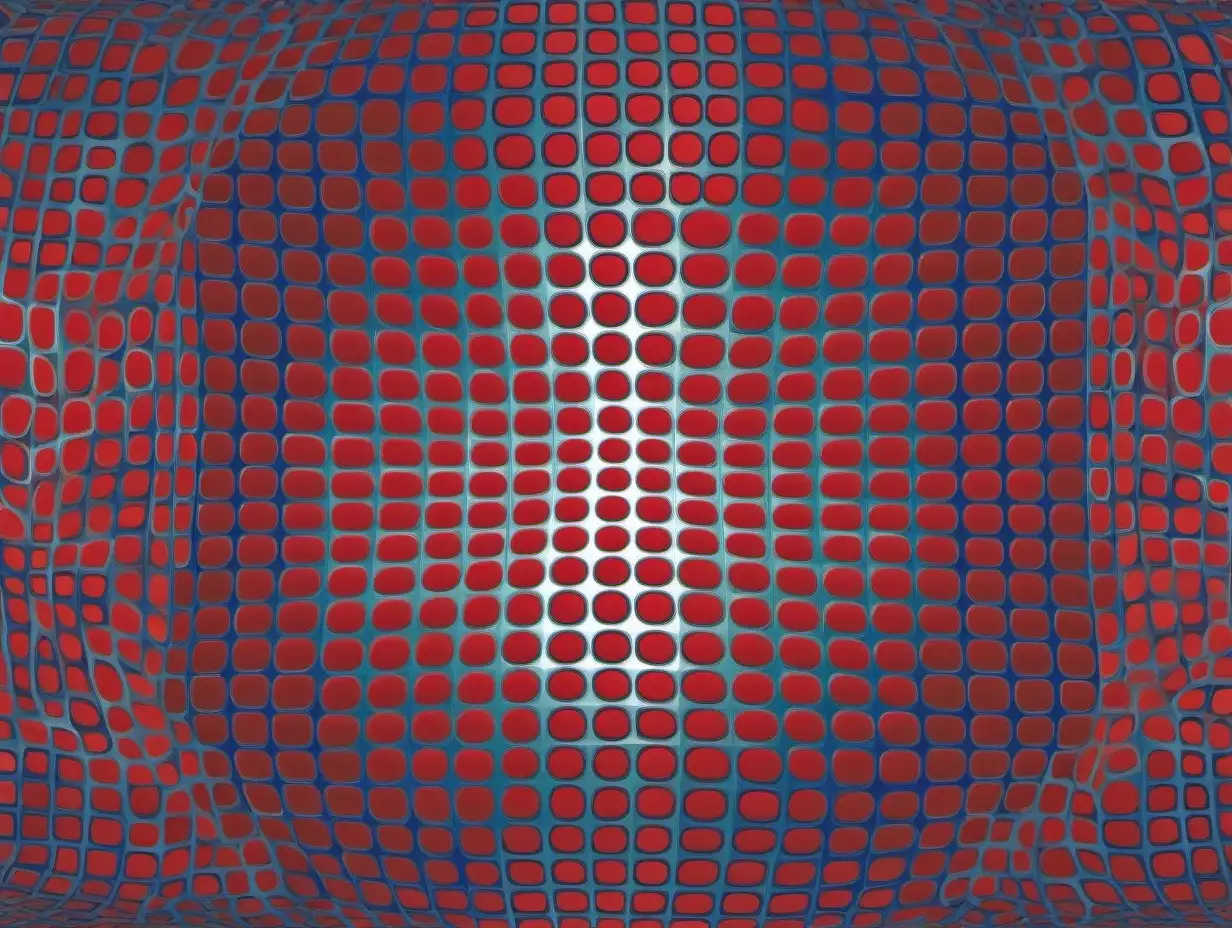 Vasarely Style Pop Art Steel Grey Red Blue and Green Abstract