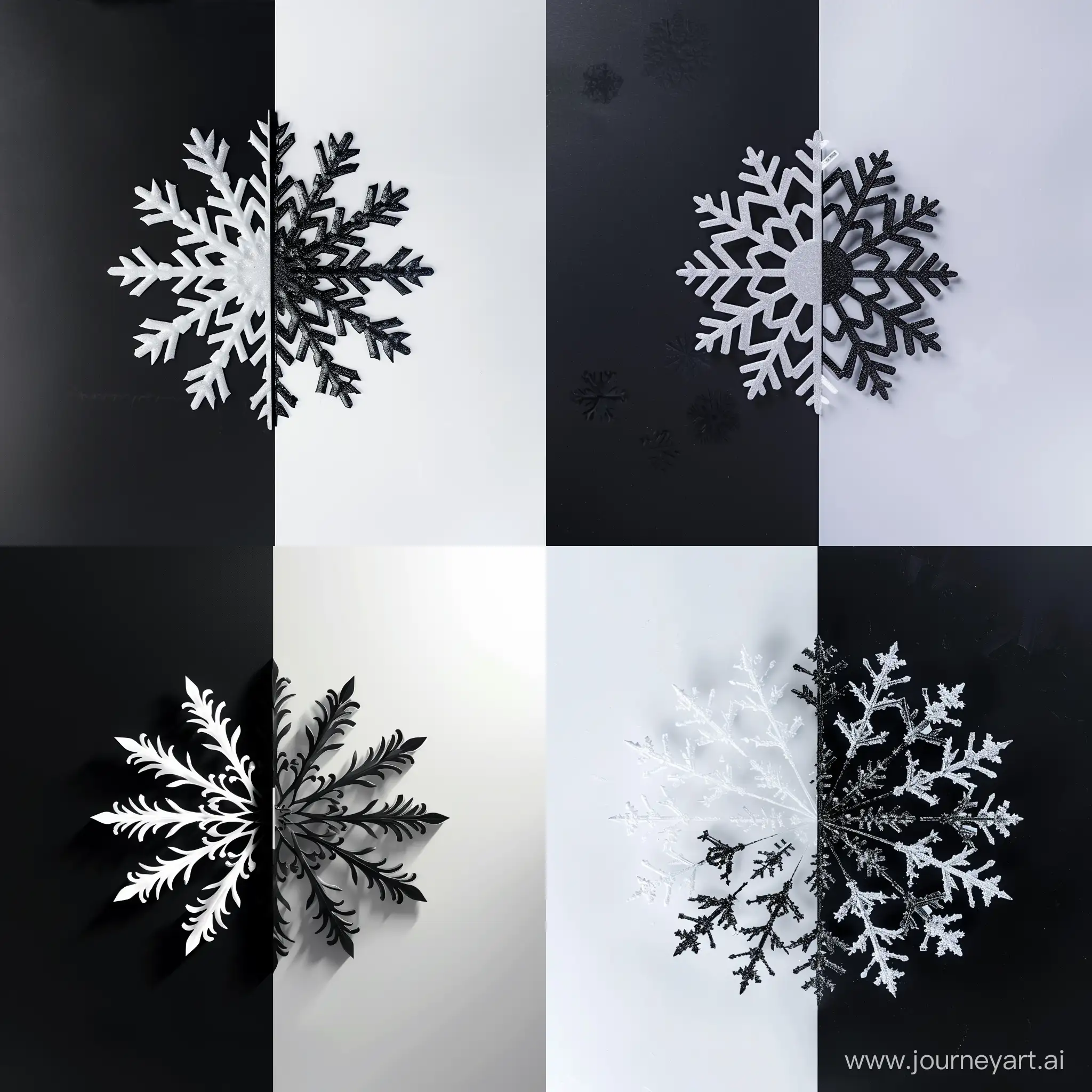 Contrasting-Snowflakes-on-Split-Screen