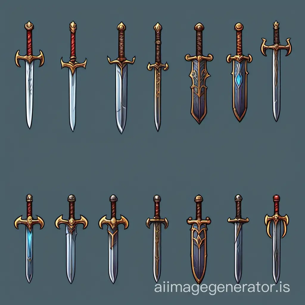 Draw icons for the fantasy RPG game attack (sword). Vector graphics 2D GUI
