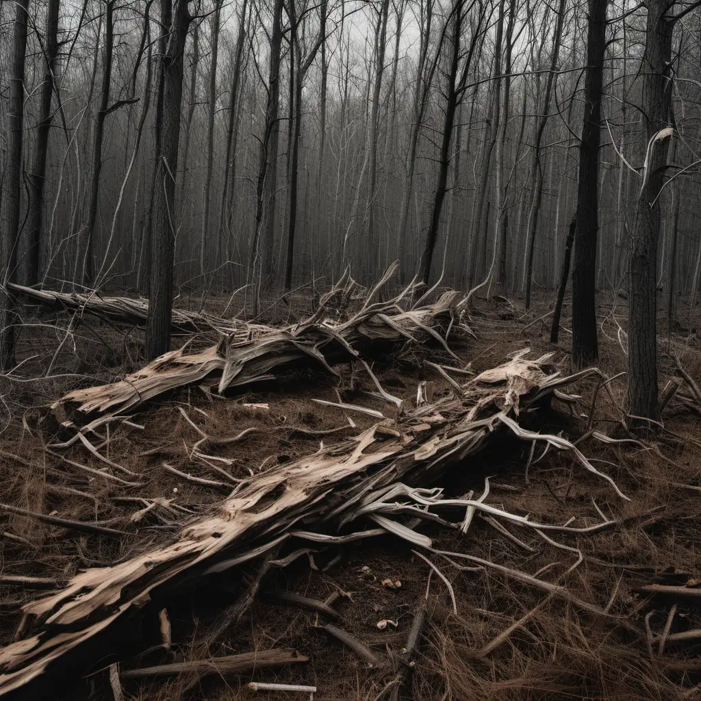 Decaying Wood in a Serene Forest Landscape