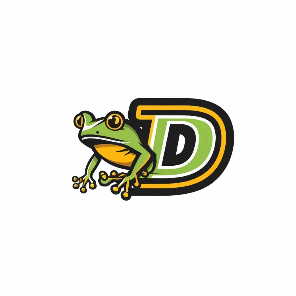 logo, Frog, with the text "D", typography