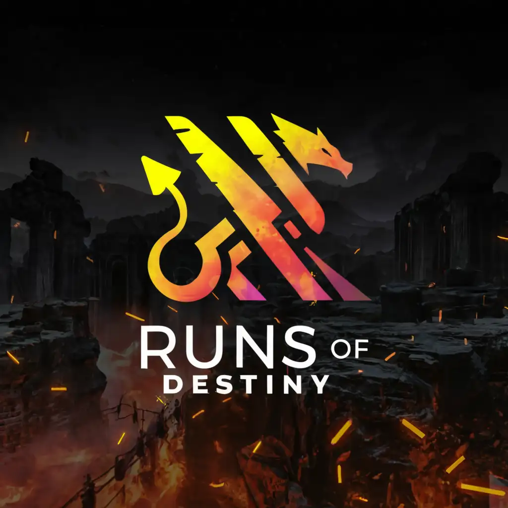 a logo design,with the text 'Ruins of Destiny', main symbol:Fantasy Dragon,Minimalistic,fantasy war background