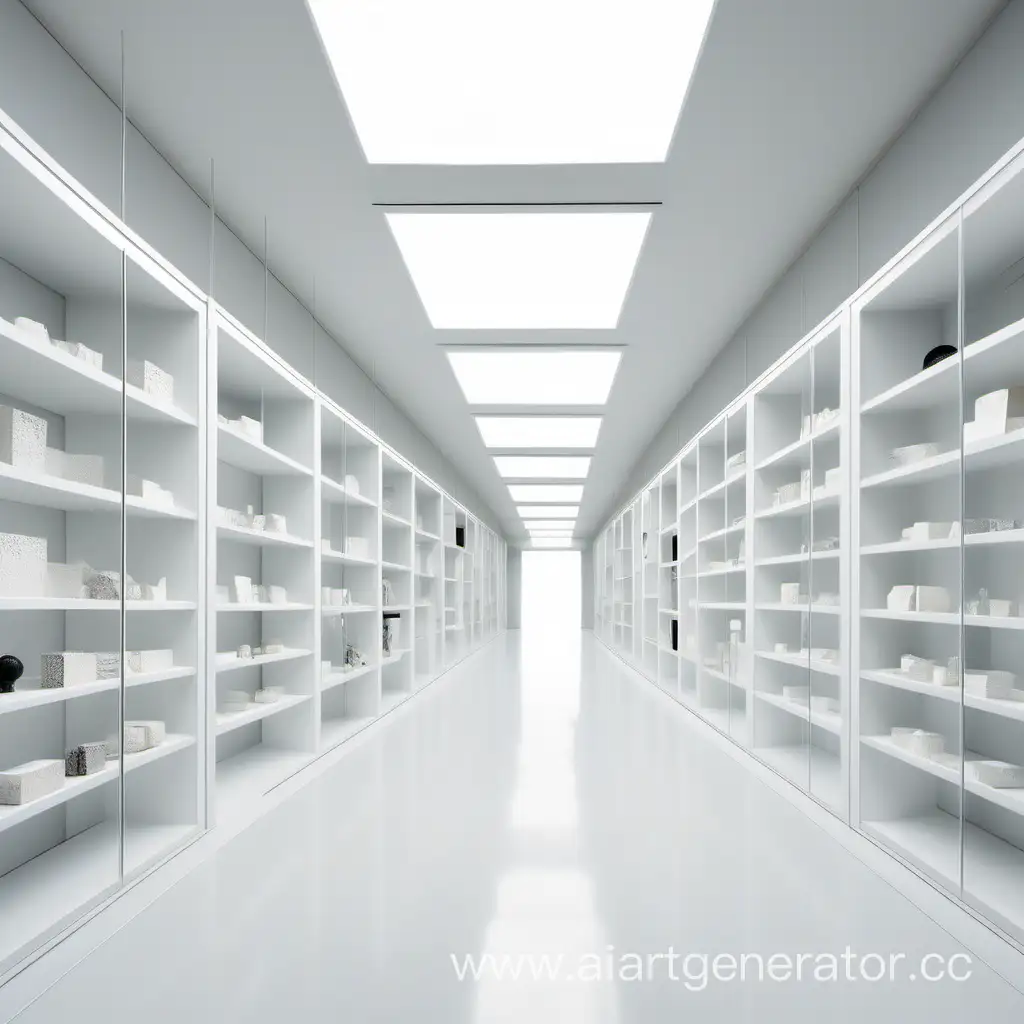 Transparent-Box-Display-in-White-Corridor-with-Central-Road