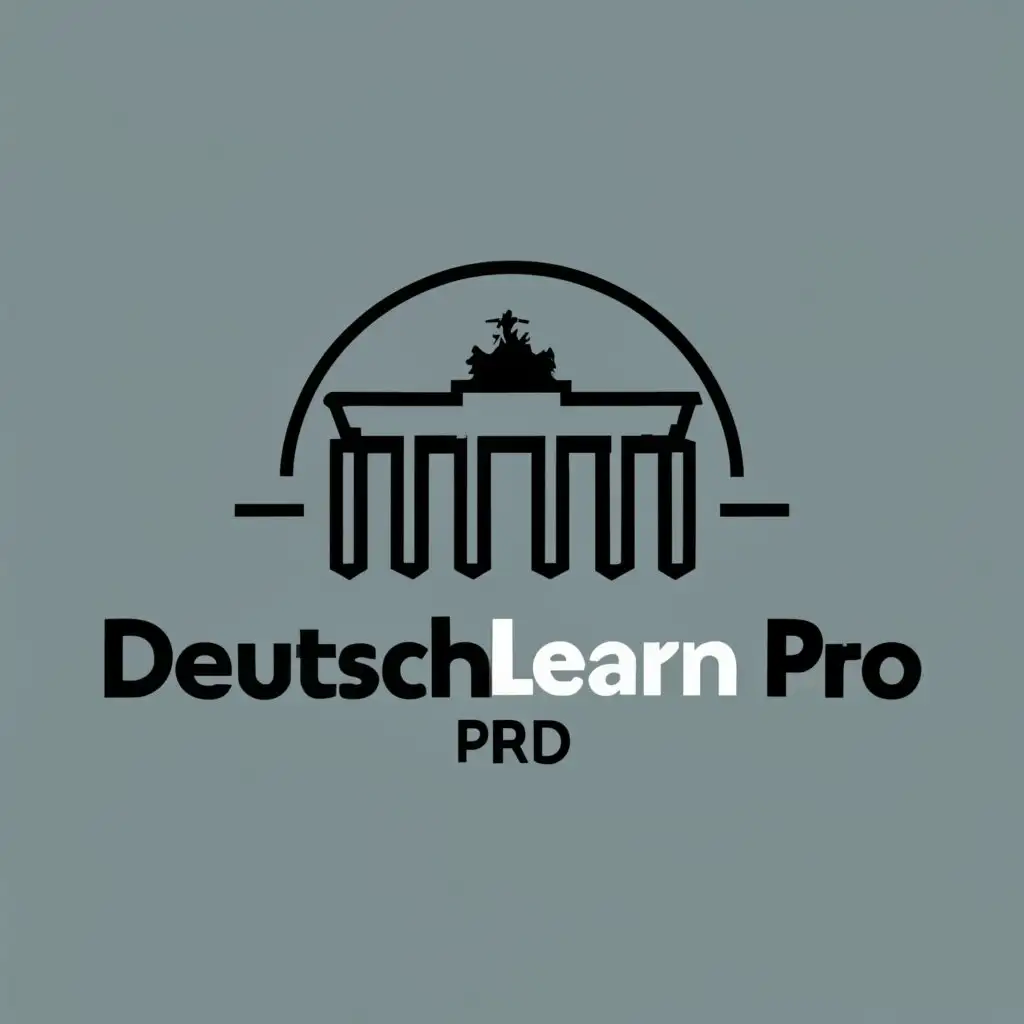 logo, Brandenburg Gate with a text 'DeutschLearn Pro', with the text "GermanLearn Pro", typography