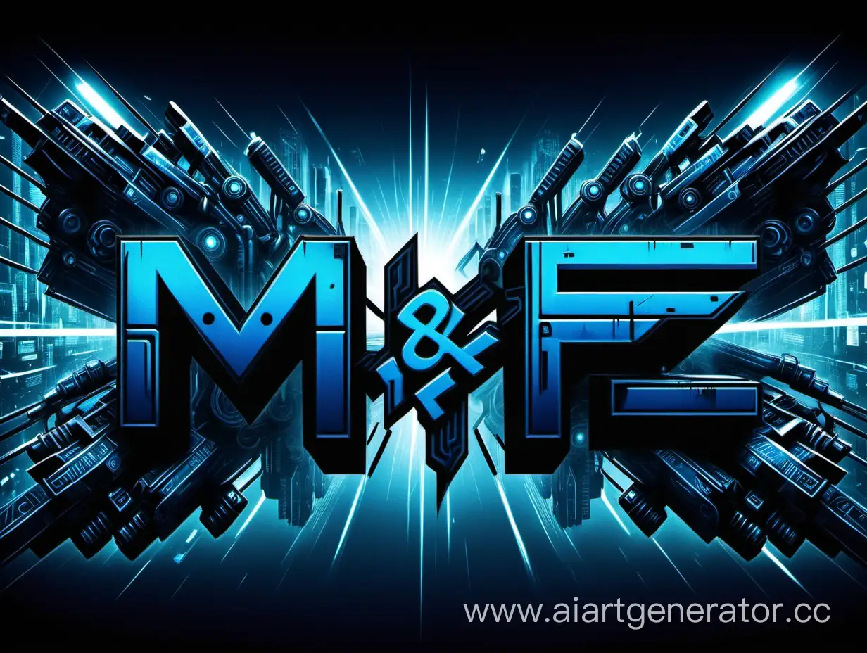Голубой черный фон в стиле киберпанка с надписью M & F