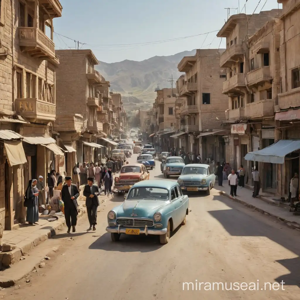 Vintage Street Scene with Cars and People in Kurdistan